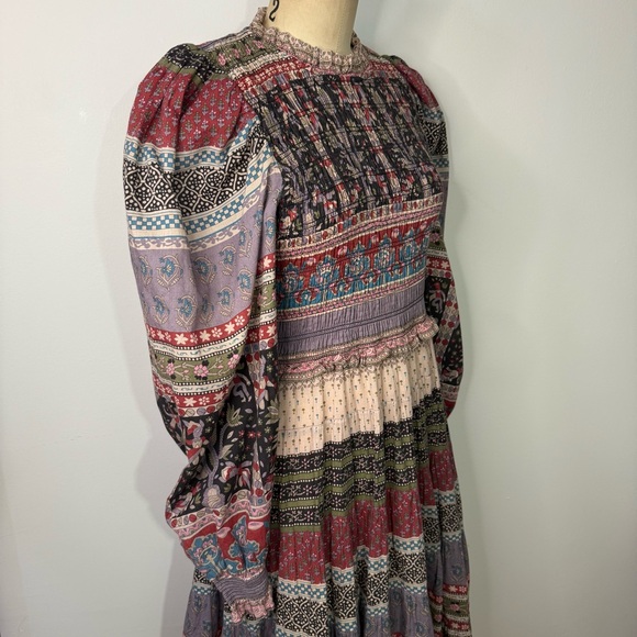 Sea New York  cotton prairie puffy long sleeve floral motif ruffle skirt dress - Picture 7 of 17